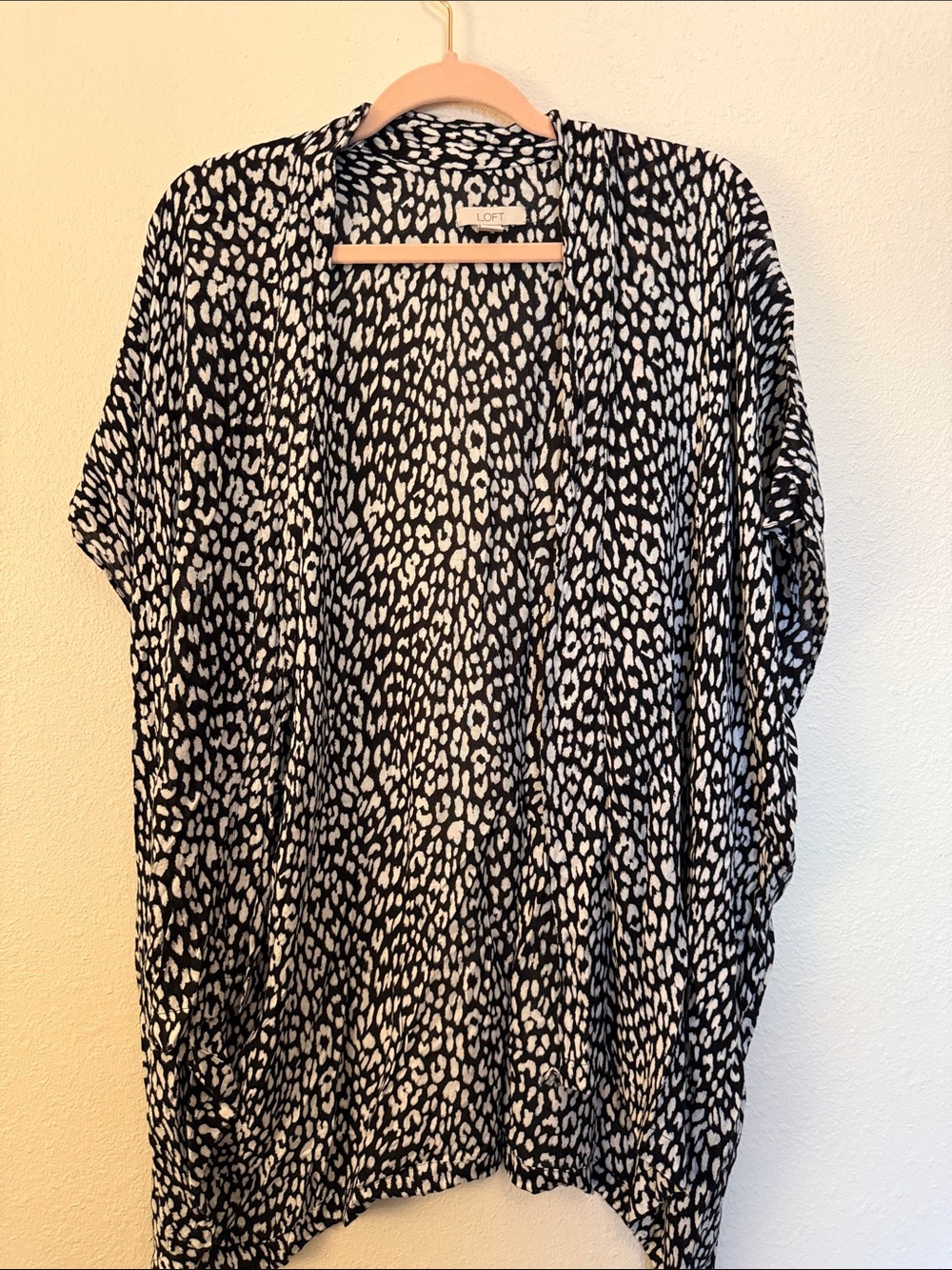 LOFT Black and White Leopard-Print Open Cardigan